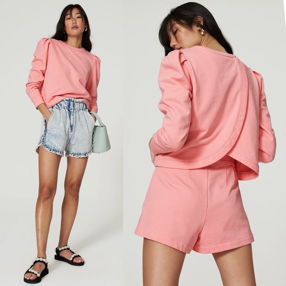MILLY French Terry Puff Long Sleeve Tulip Back Balletcore Coquette Sweatshirt XS
